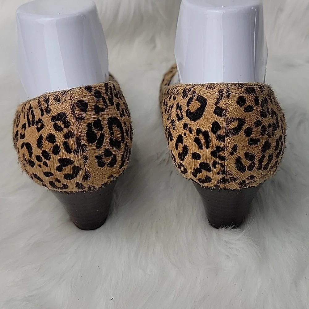 STEVEN STEVE MADDEN Bamba1 Leopard Animal Print Calf Hair Peep Toe Wedge Heels 8